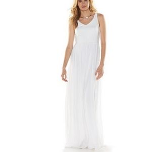 LC Lauren Conrad White Boho Crocheted Waist Maxi Dress Size Large XL